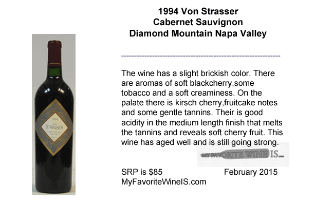 1994 Von Strasser Cabernet Sauvignon Diamond Mountain Napa Valley Wine Review