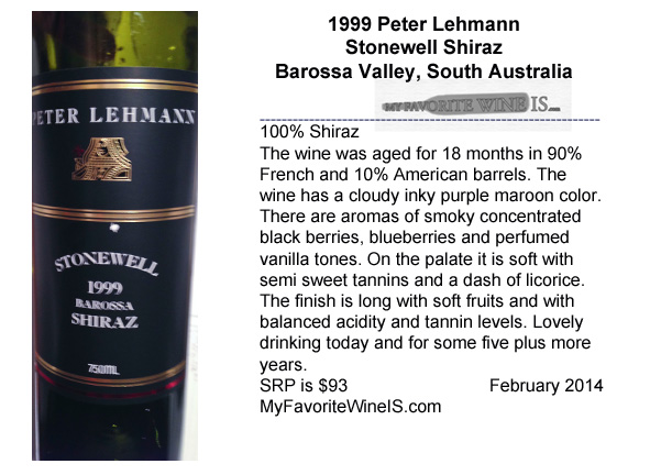 1999 Peter Lehmann Stonewell Shiraz Barossa Valley South Australia
