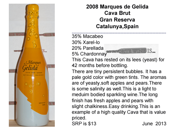 2008 Marques Gelida Cava Brut Gran Reserva My Favorite Wine IS