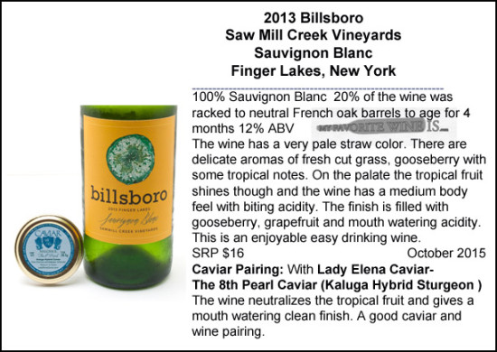 2013 Billsboro Sauvignon Blanc NY paired with Kaluga Caviar