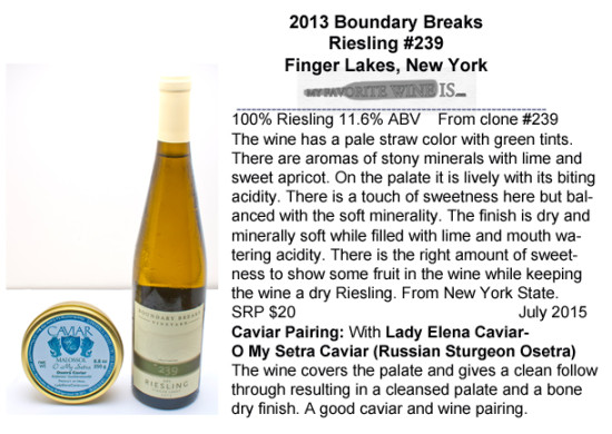 2013 Boundary Breaks Riesling #239 with Osetra Caviar Pairing