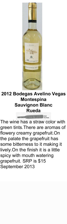 2012 Bodegas Avelino Vegas Montespina Sauvignon Blanc for WEB