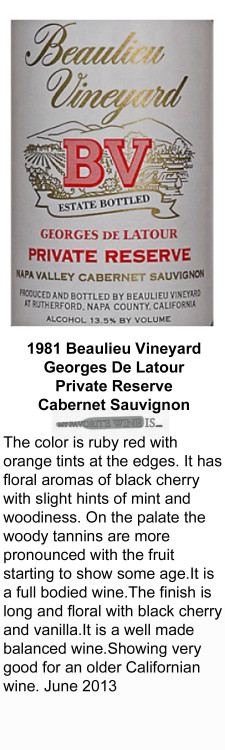 1981 Beaulieu Vineyard Geaorges De Latour Private Reserve for WEB