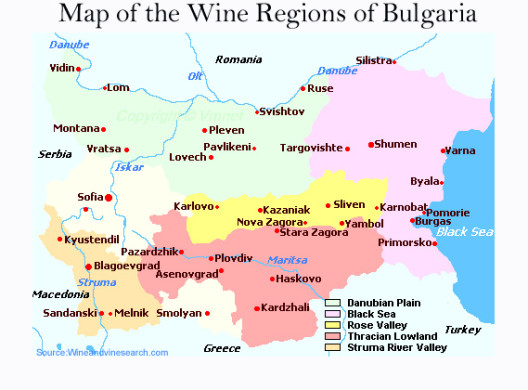 Map of Bulgaria Wine Regions and Surrounding Countries