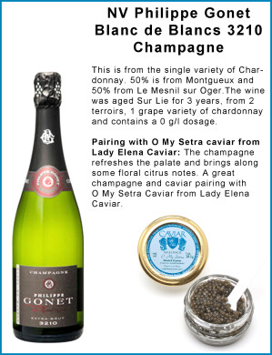 NV Philippe Gonet Blanc de Blancs 3210 Champagne Paired with O My Setra Caviar