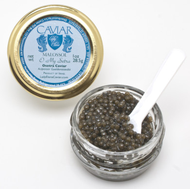 Lady Elena Caviar Osetra caviar in jar with spoon