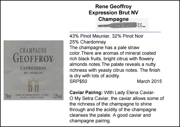 Renee Geoffroy Expression Brut NV Champagne and Caviar pairing